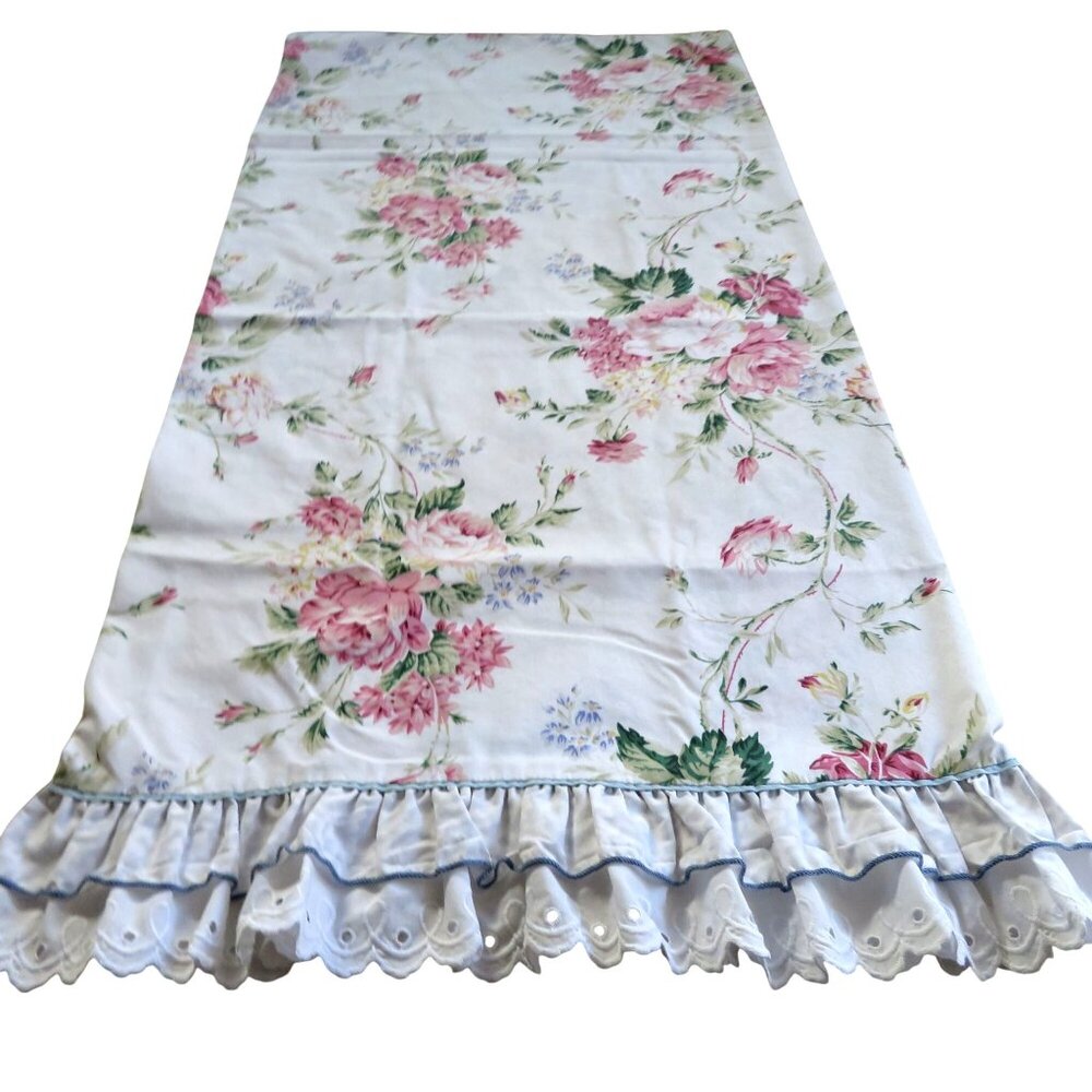 Vintage Waverly Floral King Pillowcase Ruffle Edge Eyelet Trim Cottage Country